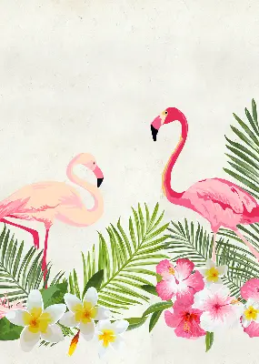 Medžiaginiai roletai Flamingos prie lapų