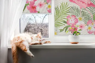 Medžiaginiai roletai Flamingos prie lapų