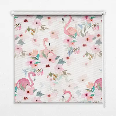 Vidiniai langų roletai Flamingos tarp gėlių
