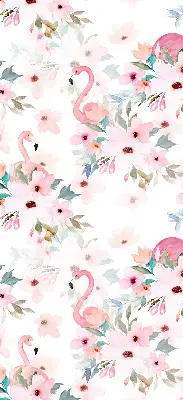 Vidiniai langų roletai Flamingos tarp gėlių