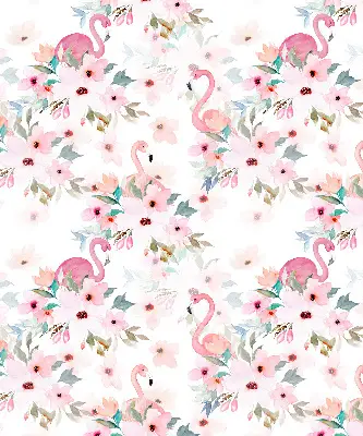 Vidiniai langų roletai Flamingos tarp gėlių