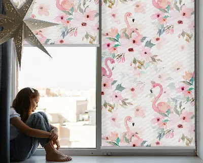 Vidiniai langų roletai Flamingos tarp gėlių