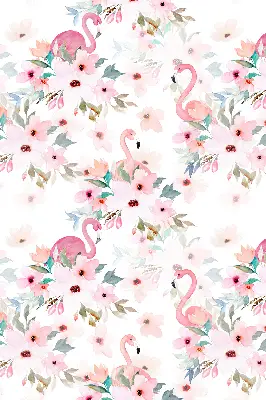Vidiniai langų roletai Flamingos tarp gėlių