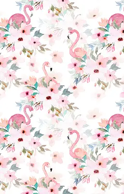 Vidiniai langų roletai Flamingos tarp gėlių