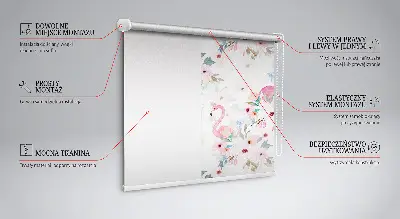 Vidiniai langų roletai Flamingos tarp gėlių