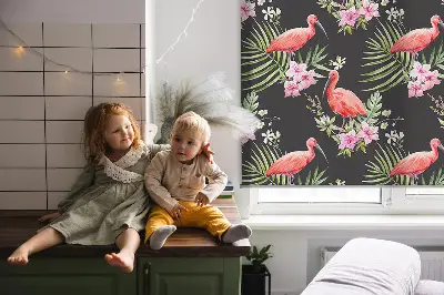 Medžiaginiai roletai Flamingos ant augalų