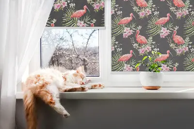 Medžiaginiai roletai Flamingos ant augalų