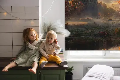 Vidiniai langų roletai Saulėlydis už medžių