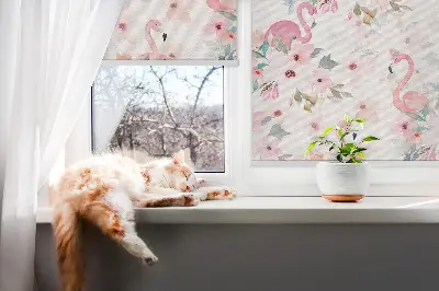 Vidiniai užtemdantys langų roletai Flamingos tarp gėlių