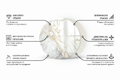 Apvalus stiklinis stalviršis Marmuro grafinė kompozicija