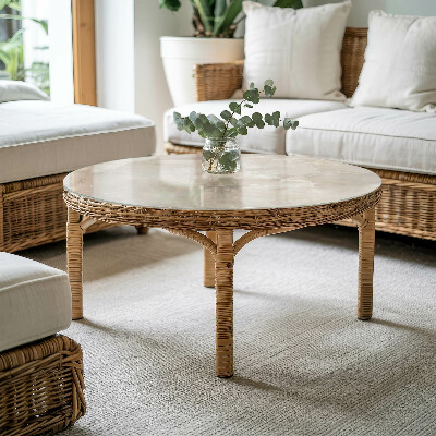 Apvalus stiklinis stalviršis Marmuro grafinė kompozicija