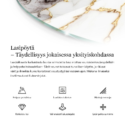 Apvalus stiklinis stalviršis Marmuras su subtiliomis gyslomis