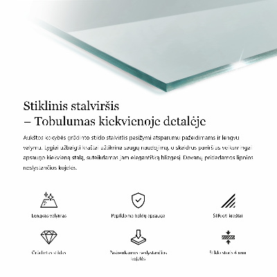 Stačiakampis stalviršis stalui skaidrus