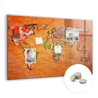 Magnetinė lenta vaikams Pasaulio žemėlapis su vėliavomis