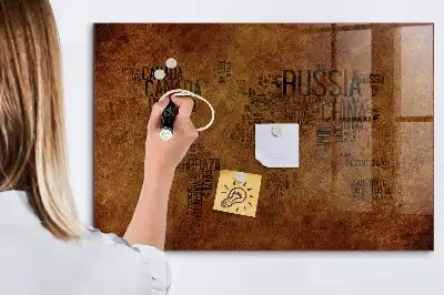 Magnetinė rašymo lenta žemėlapis su šalių pavadinimais