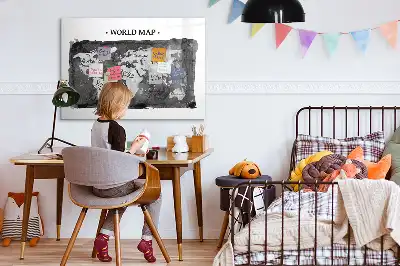 Magnetinė sauso valymo lenta su retro pasaulio žemėlapio motyvu