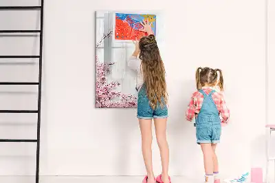Magnetinė sauso valymo lenta su gėlių ant medžio motyvu