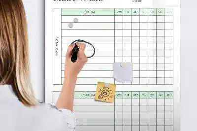 Magnetinė darbų lenta sauso valymo namų ruošos darbams