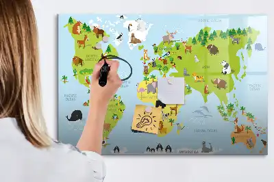 Magnetinė rašymo lenta pasaulio žemėlapis su gyvūnais