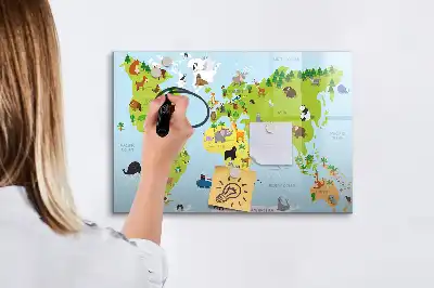 Magnetinė rašymo lenta pasaulio žemėlapis su gyvūnais