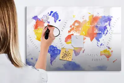 Magnetinė piešimo lenta akvarelinio pasaulio žemėlapio dizaino