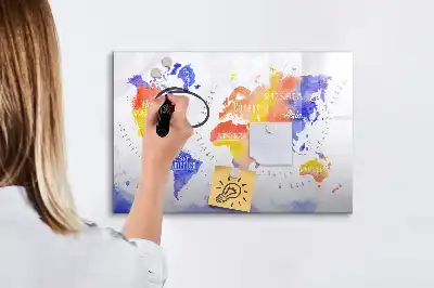 Magnetinė piešimo lenta akvarelinio pasaulio žemėlapio dizaino