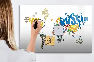 Magnetinė piešimo lenta su tekstiniu pasaulio žemėlapiu