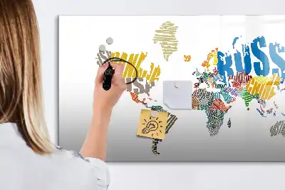 Magnetinė piešimo lenta su tekstiniu pasaulio žemėlapiu