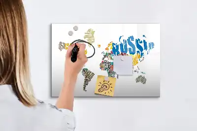 Magnetinė piešimo lenta su tekstiniu pasaulio žemėlapiu