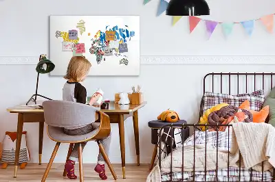 Magnetinė piešimo lenta su tekstiniu pasaulio žemėlapiu