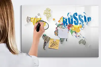 Magnetinė rašymo lenta su tekstiniu pasaulio žemėlapiu