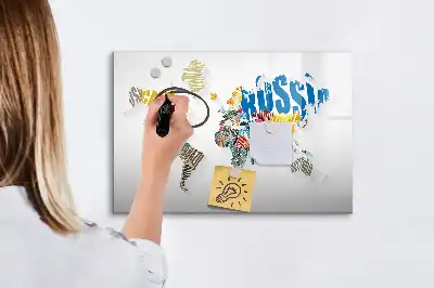 Magnetinė rašymo lenta su tekstiniu pasaulio žemėlapiu