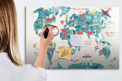 Magnetinė piešimo lenta iliustruotas pasaulio žemėlapis