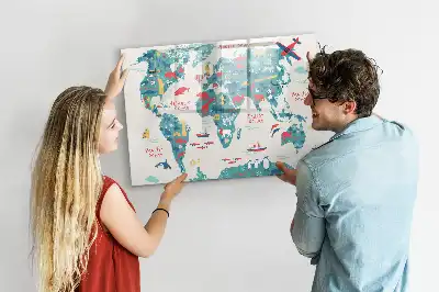 Magnetinė piešimo lenta iliustruotas pasaulio žemėlapis