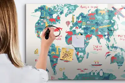 Magnetinė piešimo lenta iliustruotas pasaulio žemėlapis