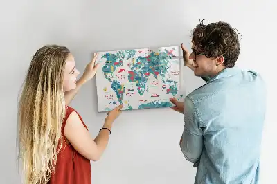 Magnetinė piešimo lenta iliustruotas pasaulio žemėlapis