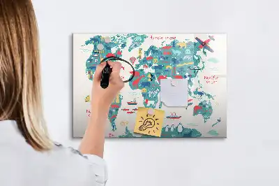 Magnetinė piešimo lenta iliustruotas pasaulio žemėlapis
