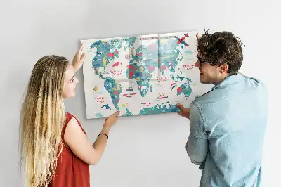 Magnetinė piešimo lenta iliustruotas pasaulio žemėlapis