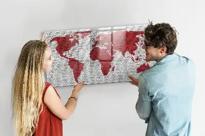 Magnetinė piešimo lenta su pasaulio žemėlapio ant plytų sienos motyvu