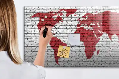 Magnetinė piešimo lenta su pasaulio žemėlapio ant plytų sienos motyvu