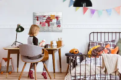 Magnetinė piešimo lenta su pasaulio žemėlapio ant plytų sienos motyvu