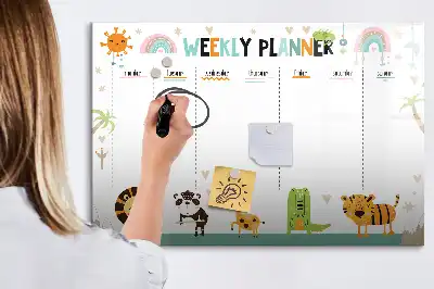 Magnetinė rašymo lenta su gyvūnų motyvais ir savaitės planuokliu