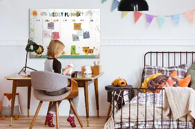 Magnetinė rašymo lenta su gyvūnų motyvais ir savaitės planuokliu