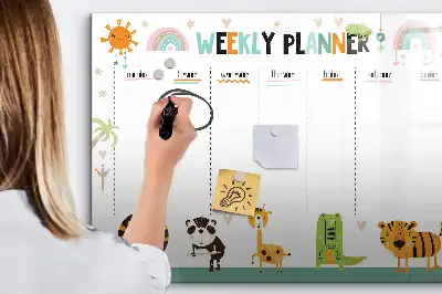 Magnetinė rašymo lenta su gyvūnų motyvais ir savaitės planuokliu