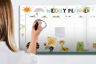 Magnetinė rašymo lenta su gyvūnų motyvais ir savaitės planuokliu