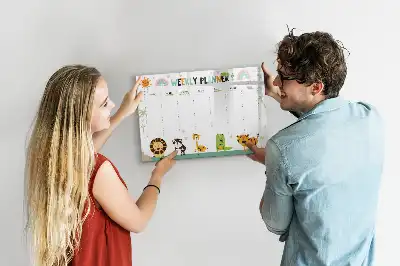 Magnetinė rašymo lenta su gyvūnų motyvais ir savaitės planuokliu