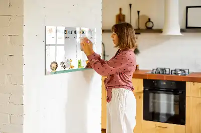 Magnetinė rašymo lenta su gyvūnų motyvais ir savaitės planuokliu