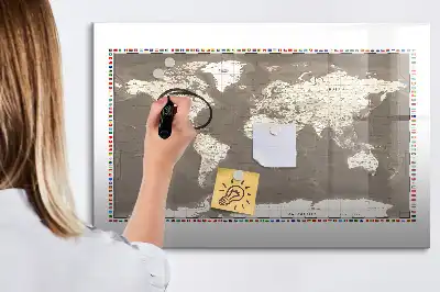 Magnetinė rašymo lenta rudo pasaulio žemėlapio dizaino
