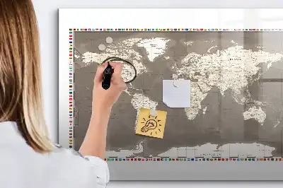 Magnetinė rašymo lenta rudo pasaulio žemėlapio dizaino