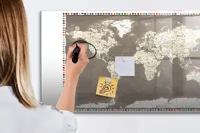 Magnetinė rašymo lenta rudo pasaulio žemėlapio dizaino